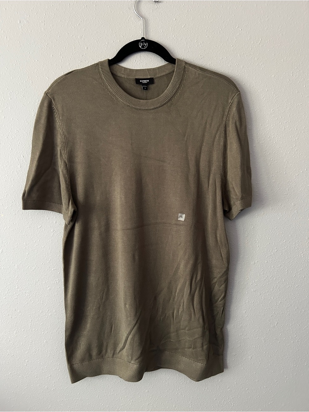 Express Olive Green Crew Neck Short Sleeve knit